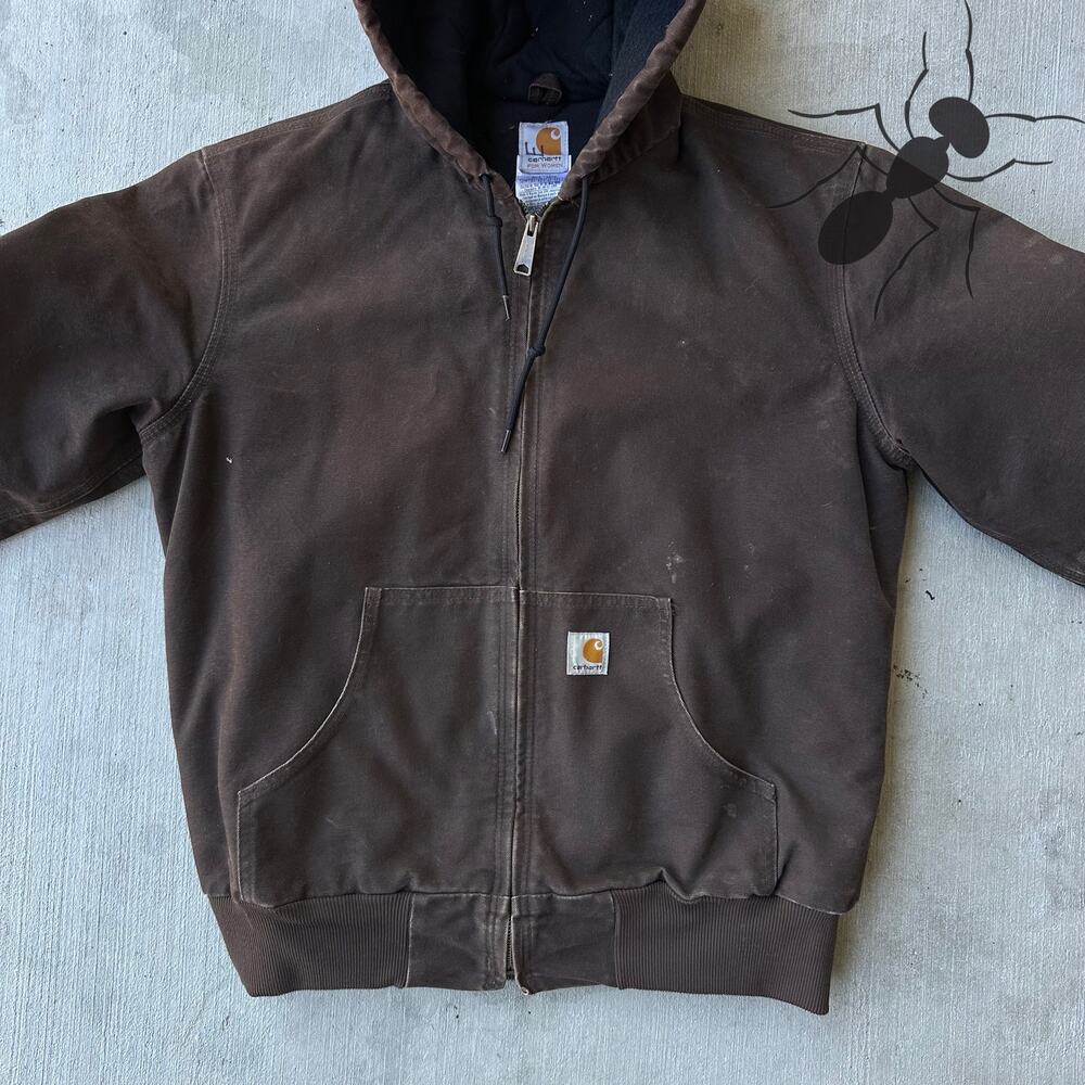Vintage Y2K Carhartt WOMENS WJ130 DKB brown hooded work wear jacket - Picture 3 of 8